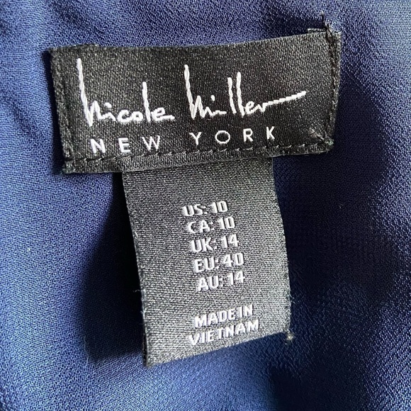 Nicole Miller Navy Fit & Flare Scalloped Trim Cap-sleeves Pockets Dress Size 10 - Picture 6 of 6